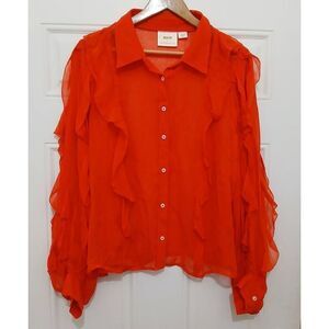 Mauve womens large red orange 100% viscose silk ruffle top shirt blouse